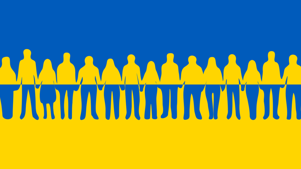Menschen mit Urkraine Flagge